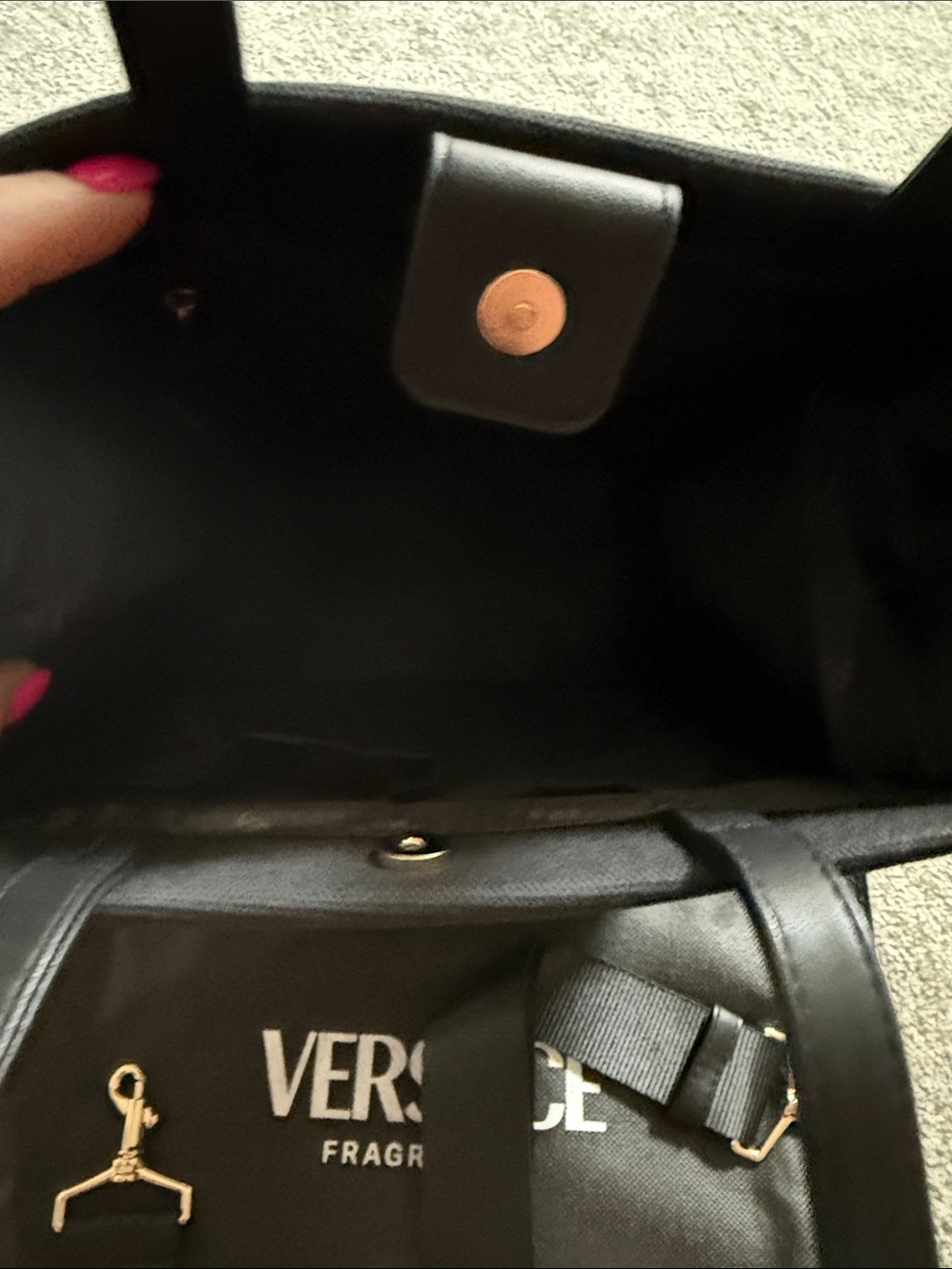 Versace Fragrances Black Bag with Gold Greek Key Trim - Picture 8 of 8